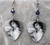 Black and White Prince Guitar Pick Earrings with Purple Swarovski Crystals