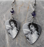 Black and White Prince Guitar Pick Earrings with Purple Swarovski Crystals