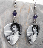 Black and White Prince Guitar Pick Earrings with Purple Swarovski Crystals