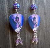 Prince on Stage Guitar Pick Earrings with Purple Swarovski Crystals and Rhinestone Beads