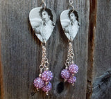 Prince Black and White Guitar Pick Earrings with Violet Purple Pave Bead Dangles