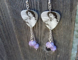Prince Black and White Guitar Pick Earrings with Violet Purple Pave Bead Dangles