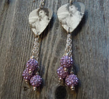 Prince Black and White Guitar Pick Earrings with Violet Purple Pave Bead Dangles