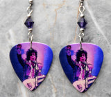 Prince on Stage Guitar Pick Earrings with Purple Swarovski Crystals