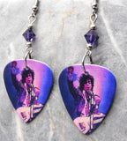 Prince on Stage Guitar Pick Earrings with Purple Swarovski Crystals