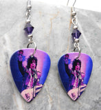 Prince on Stage Guitar Pick Earrings with Purple Swarovski Crystals