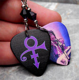 Prince on Stage Guitar Pick Earrings with Purple Swarovski Crystals