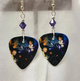Prince Purple Rain Cover Guitar Pick Earrings with Purple Swarovski Crystals