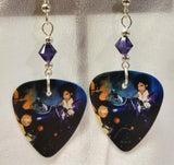 Prince Purple Rain Cover Guitar Pick Earrings with Purple Swarovski Crystals