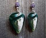 Close Up Prince Guitar Pick Earrings with Purple Pave Beads