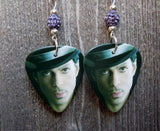 Close Up Prince Guitar Pick Earrings with Purple Pave Beads