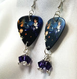 Prince Purple Rain Guitar Pick Earrings with Purple Swarovski Crystal Dangles