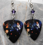 Prince Purple Rain Cover Guitar Pick Earrings with Purple Swarovski Crystals