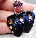 Prince Purple Rain Cover Guitar Pick Earrings with Purple Swarovski Crystals