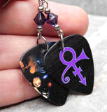 Prince Purple Rain Cover Guitar Pick Earrings with Purple Swarovski Crystals
