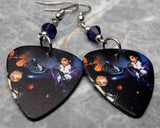 Prince Purple Rain Cover Guitar Pick Earrings with Purple Swarovski Crystals
