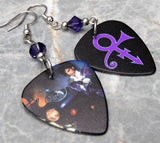 Prince Purple Rain Cover Guitar Pick Earrings with Purple Swarovski Crystals