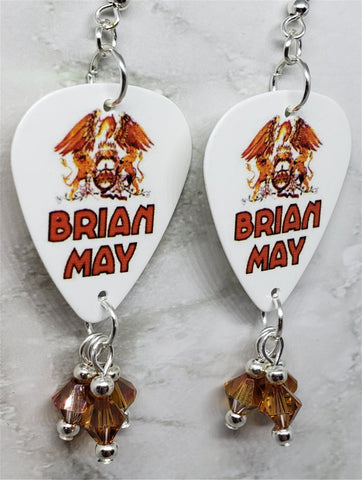 Queen Brian May Guitar Pick Earrings with Copper Swarovski Crystal Dangles