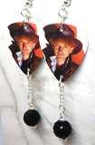 Queen John Deacon Guitar Pick Earrings with Black Pave Bead Dangles