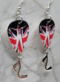 Queen Freddie Mercury and British Flag Guitar Pick Earrings with Music Note Charm Dangles