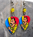 Queen's Freddie Mercury Guitar Pick Earrings with Yellow Opal Swarovski Crystals