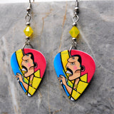 Queen's Freddie Mercury Guitar Pick Earrings with Yellow Opal Swarovski Crystals