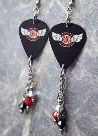 REO Speedwagon Guitar Pick Earrings with Swarovski Crystal Dangles