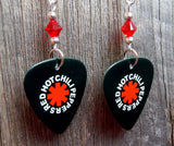 Red Hot Chili Peppers Black Guitar Pick Earrings with Red Swarovski Crystals