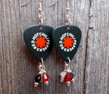 Red Hot Chili Peppers Black Guitar Pick Earrings with Swarovski Crystal Dangles