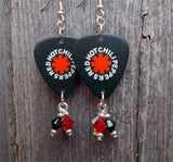 Red Hot Chili Peppers Black Guitar Pick Earrings with Swarovski Crystal Dangles