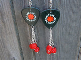Red Hot Chili Peppers Guitar Pick Earrings with Red Pave Bead Dangles