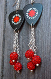 Red Hot Chili Peppers Guitar Pick Earrings with Red Pave Bead Dangles