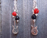 Red Hot Chili Peppers Guitar Pick Earrings with Pave and Guitar Charm Dangles