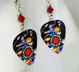 Red Hot Chili Peppers Chad Smith Guitar Pick Earrings with Red Swarovski Crystals