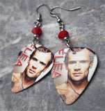 Red Hot Chili Peppers Flea Guitar Pick Earrings with Red Swarovski Crystals