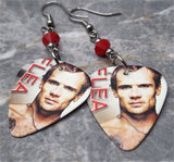 Red Hot Chili Peppers Flea Guitar Pick Earrings with Red Swarovski Crystals