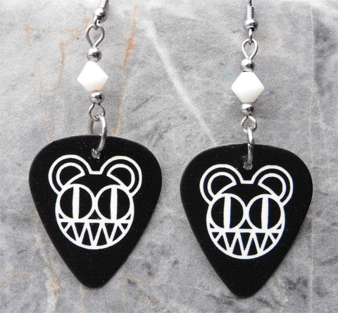 Radiohead Logo Black Guitar Pick Earrings with White Swarovski Crystals