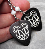 Radiohead Logo Black Guitar Pick Earrings with White Swarovski Crystals