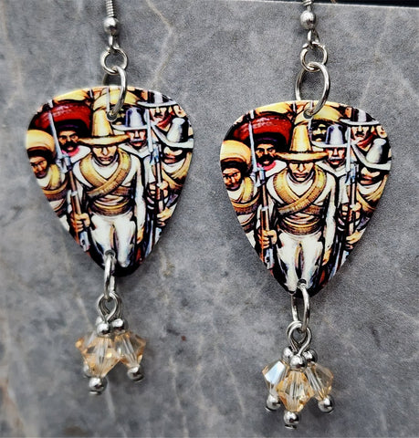 Rage Against the Machine The Battle of Mexico City Guitar Pick Earrings Silk Swarovski Crystal Dangles