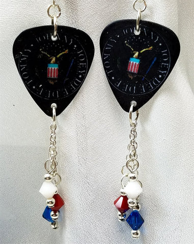The Ramones Logo Guitar Pick Earrings with Swarovski Crystal Dangles