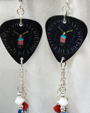 The Ramones Logo Guitar Pick Earrings with Swarovski Crystal Dangles