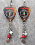 The Ramones Logo Guitar Pick Earrings with Stainless Steel Music Note Charms and Swarovski Crystal Dangles