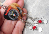 The Ramones Logo Guitar Pick Earrings with Stainless Steel Music Note Charms and Swarovski Crystal Dangles