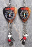 The Ramones Logo Guitar Pick Earrings with Stainless Steel Music Note Charms and Swarovski Crystal Dangles