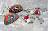 The Ramones Logo Guitar Pick Earrings with Stainless Steel Music Note Charms and Swarovski Crystal Dangles