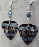 The Ramones Guitar Pick Earrings with Denim Blue Swarovski Crystals