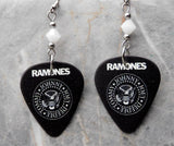 The Ramones Logo Black Guitar Pick Earrings with White Swarovski Crystals
