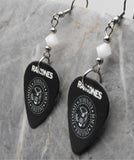 The Ramones Logo Black Guitar Pick Earrings with White Swarovski Crystals