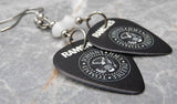 The Ramones Logo Black Guitar Pick Earrings with White Swarovski Crystals