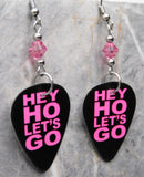The Ramones Hey Ho Let's Go Guitar Pick Earrings with Pink Swarovski Crystals